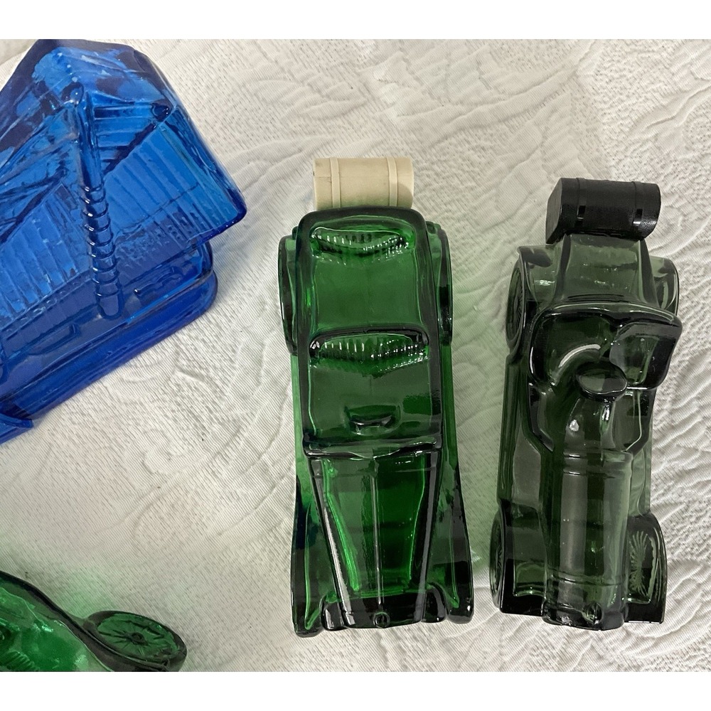 Avon Lot Of 5 Vintage Cars Schooner Blue Red Green EUC Collectible Colored Glass - Picture 3 of 5